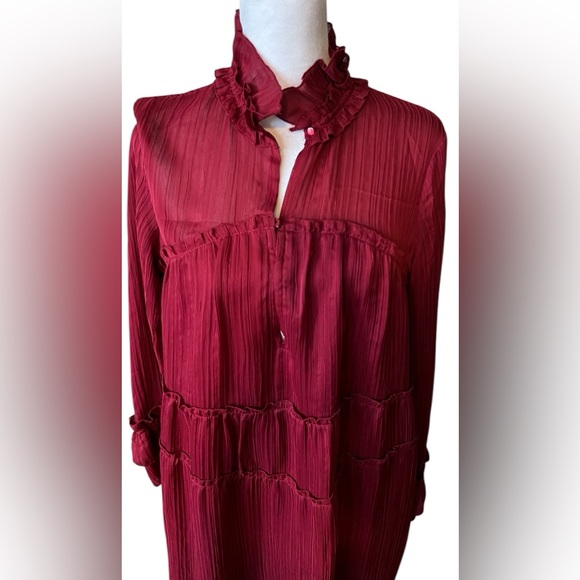 IRO Red Mandarin Collar Tiered Dress - Picture 2 of 11